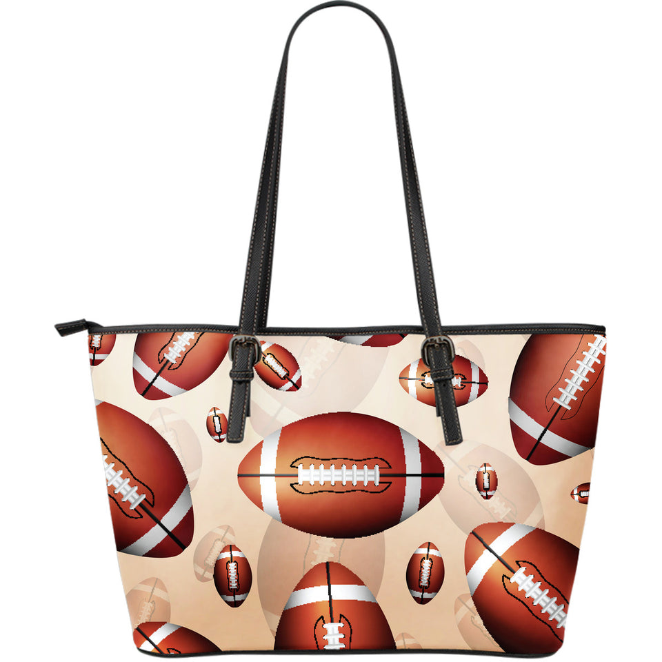 American Football Ball Design Pattern Large Leather Tote Bag