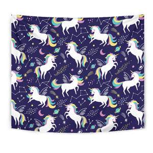 Hand Drawn Cute Unicorn Star Planet Wall Tapestry