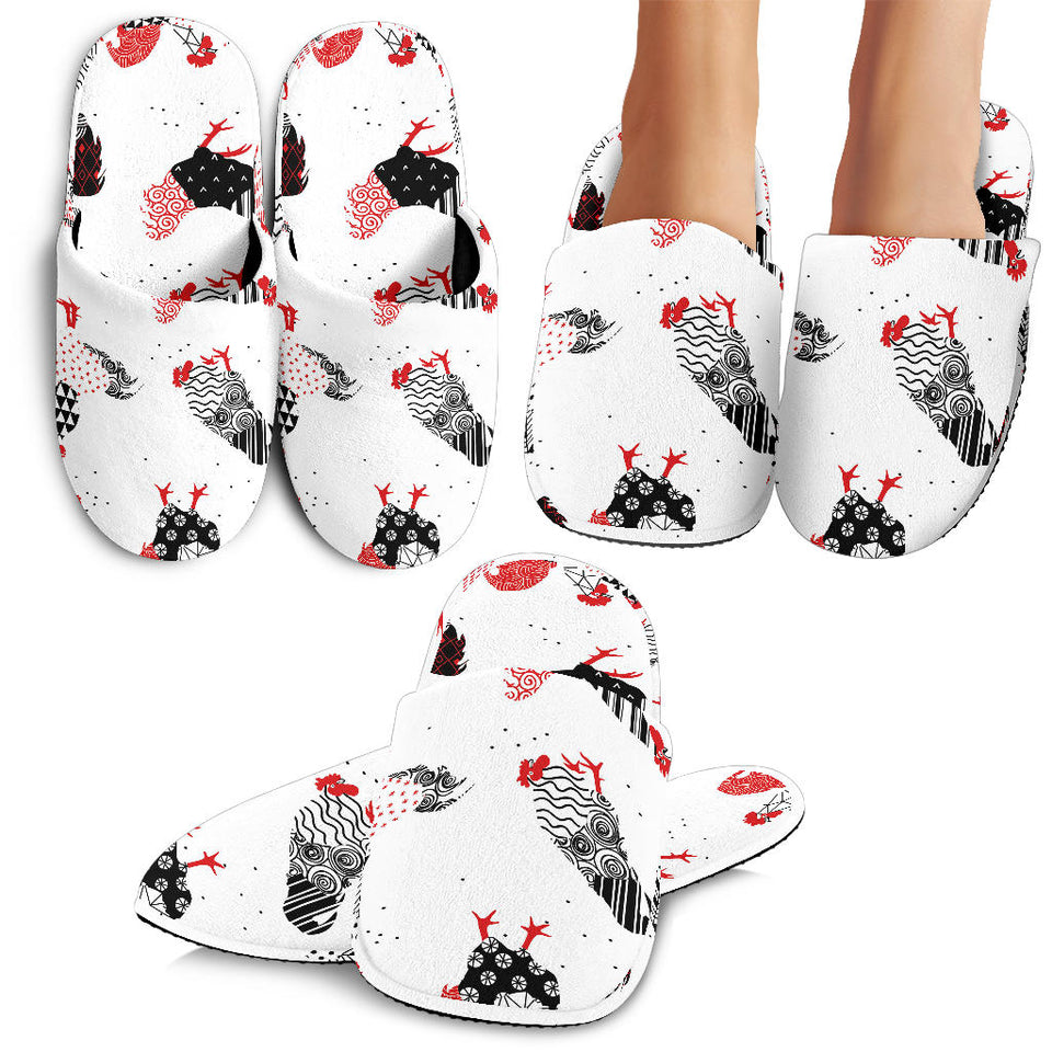 Cool Rooster Chicken Cock Floral Ornament Background Slippers