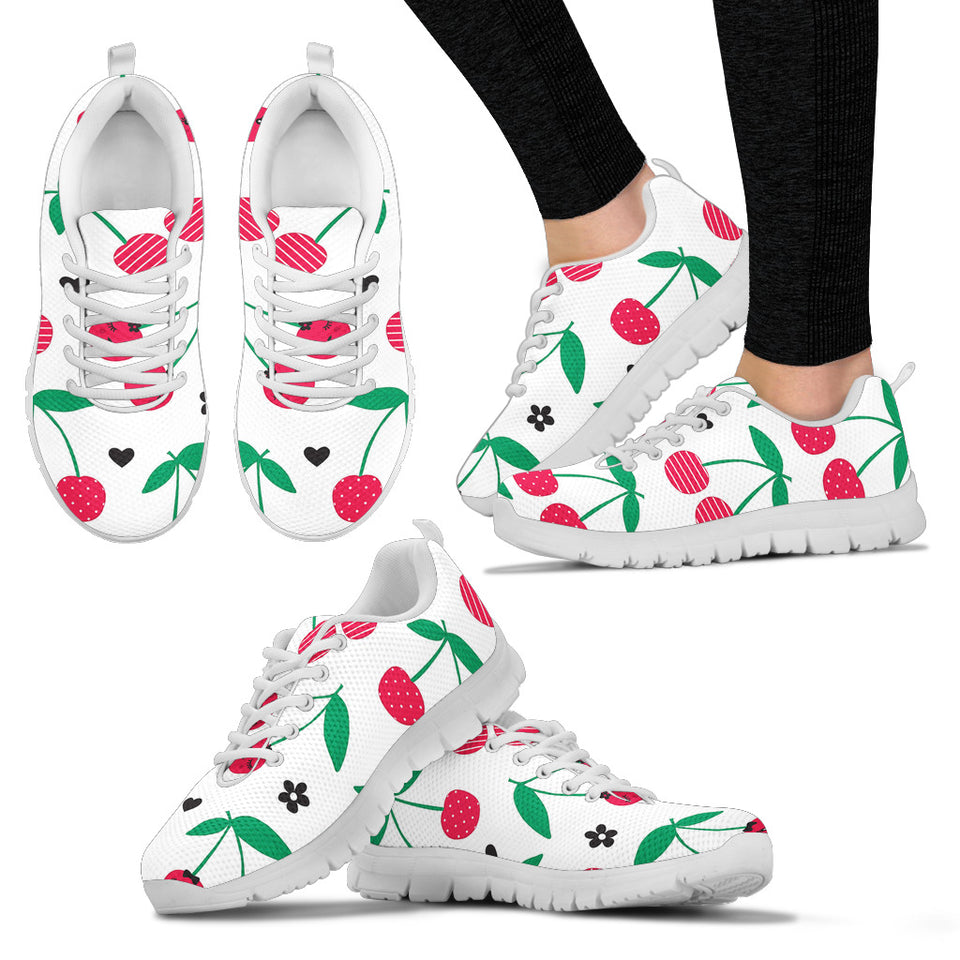 Cherry Pattern White Background Women'S Sneaker Shoes