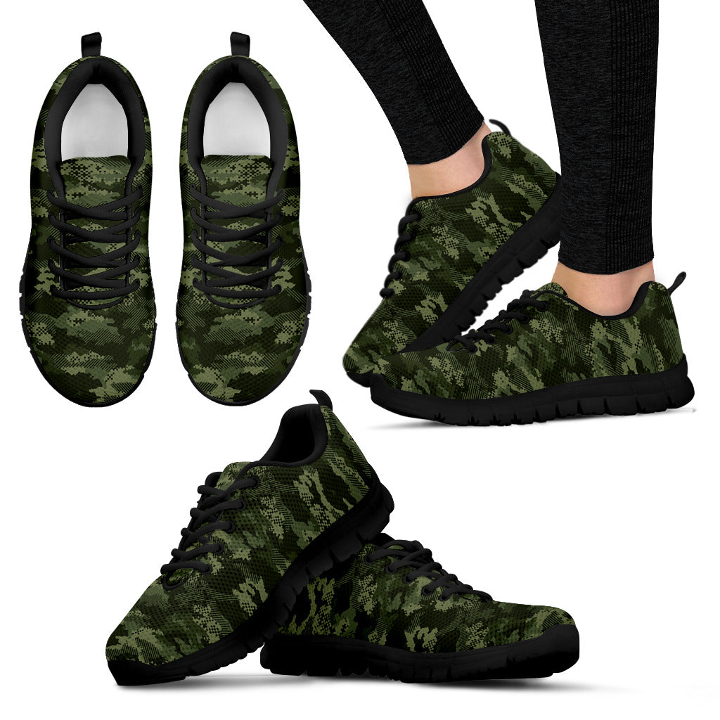 Digital Green Camo Camouflage Pattern Women'S Sneaker Shoes