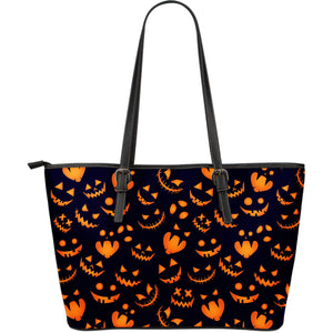 Halloween Pattern Pumpkin Background Large Leather Tote Bag
