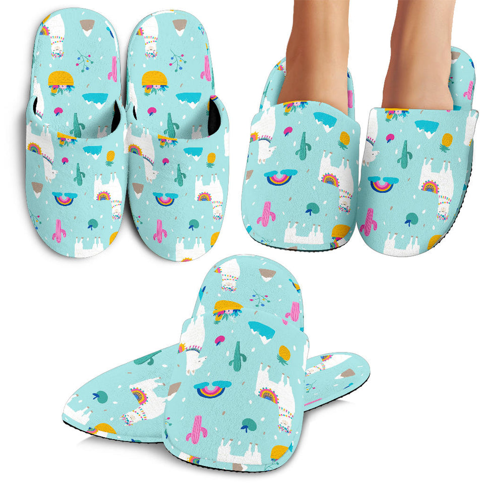 Llama Alpaca Cactus Leaves Pattern Slippers