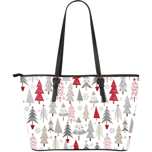Cute Christmas Tree Pattern Large Leather Tote Bag
