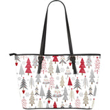 Cute Christmas Tree Pattern Large Leather Tote Bag