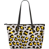 Gray Leopard Print Pattern Large Leather Tote Bag