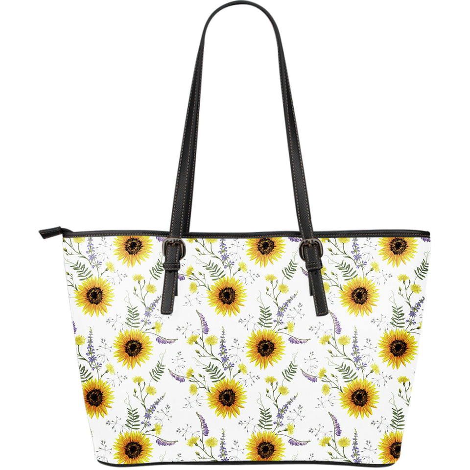 Beautiful Sunflowers Pattern Large Leather Tote Bag