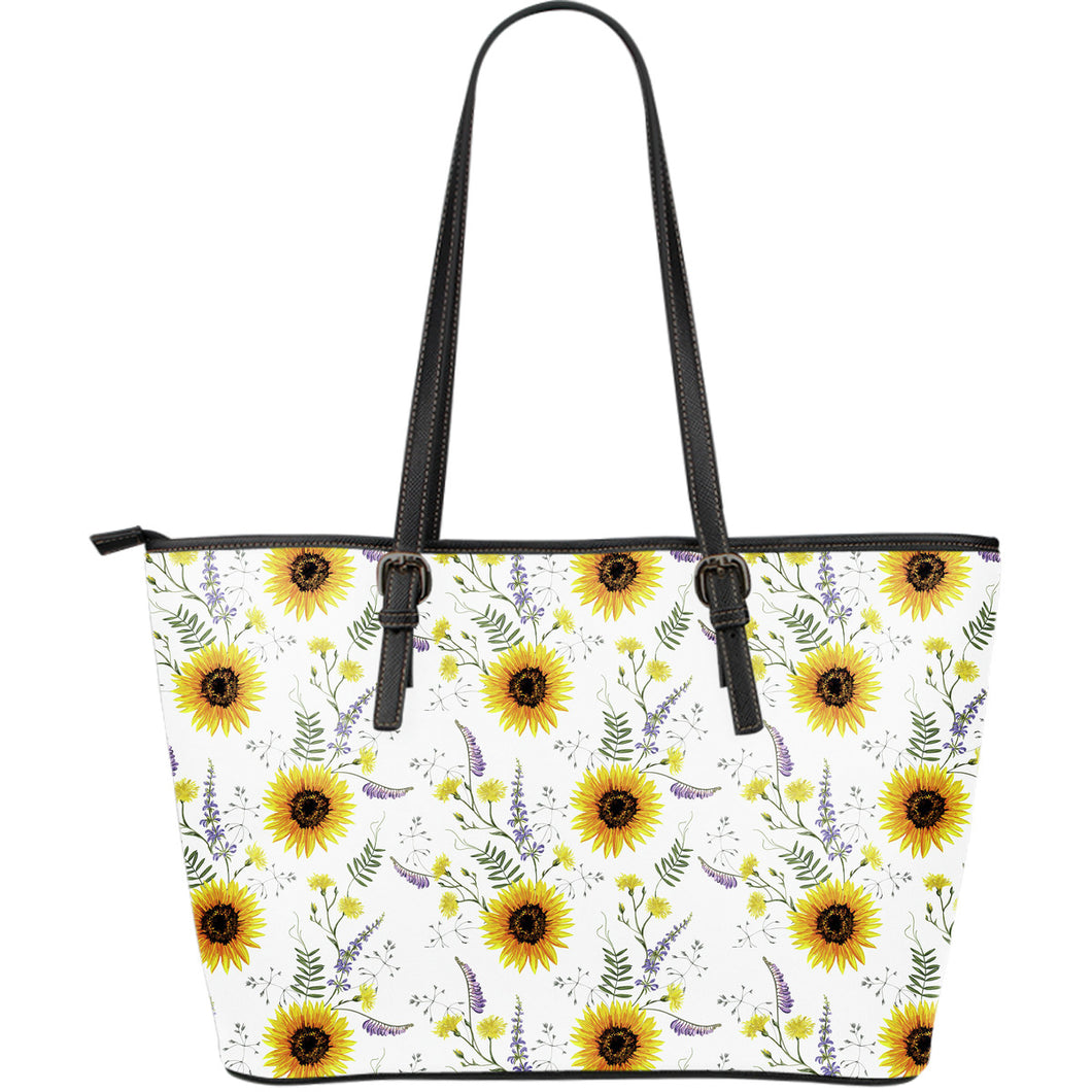 Beautiful Sunflowers Pattern Large Leather Tote Bag