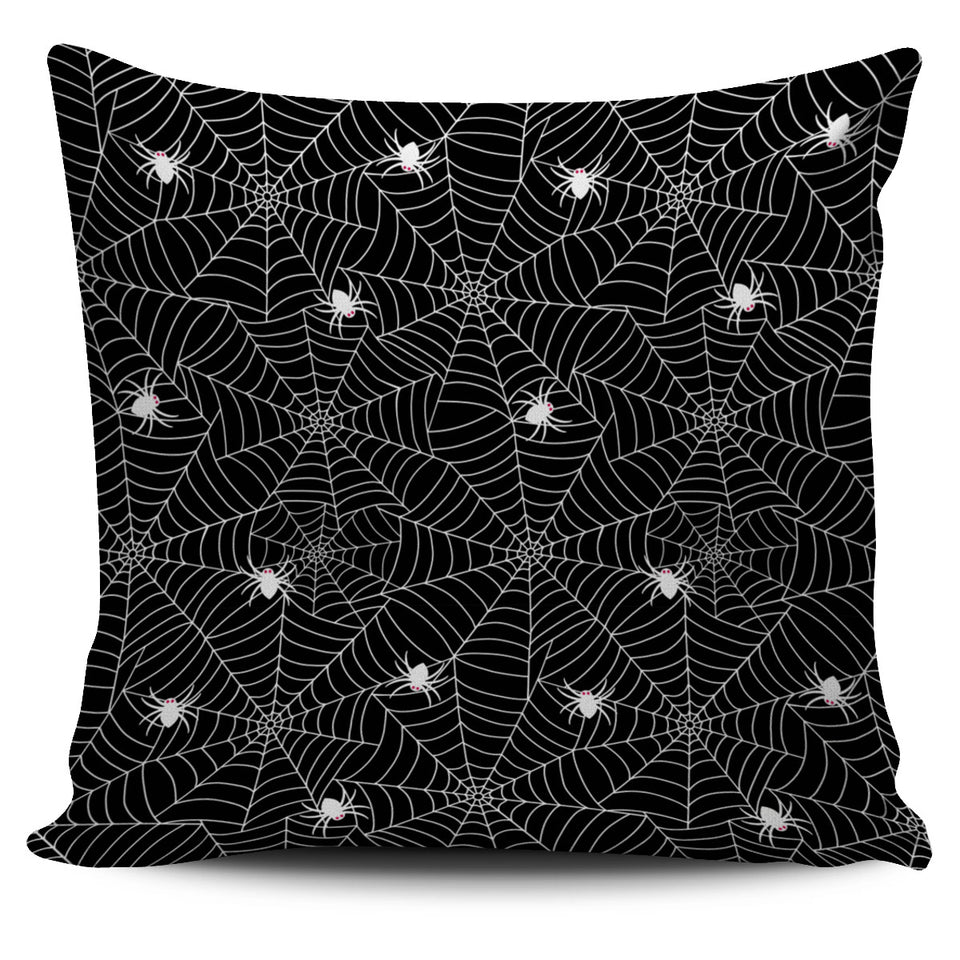 Spider Web Design Pattern Black Background White Cobweb Pillow Cover