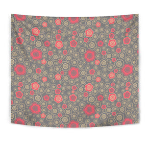 Red Gold Sakura Cherry Blossom Gray Background Wall Tapestry