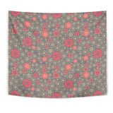 Red Gold Sakura Cherry Blossom Gray Background Wall Tapestry