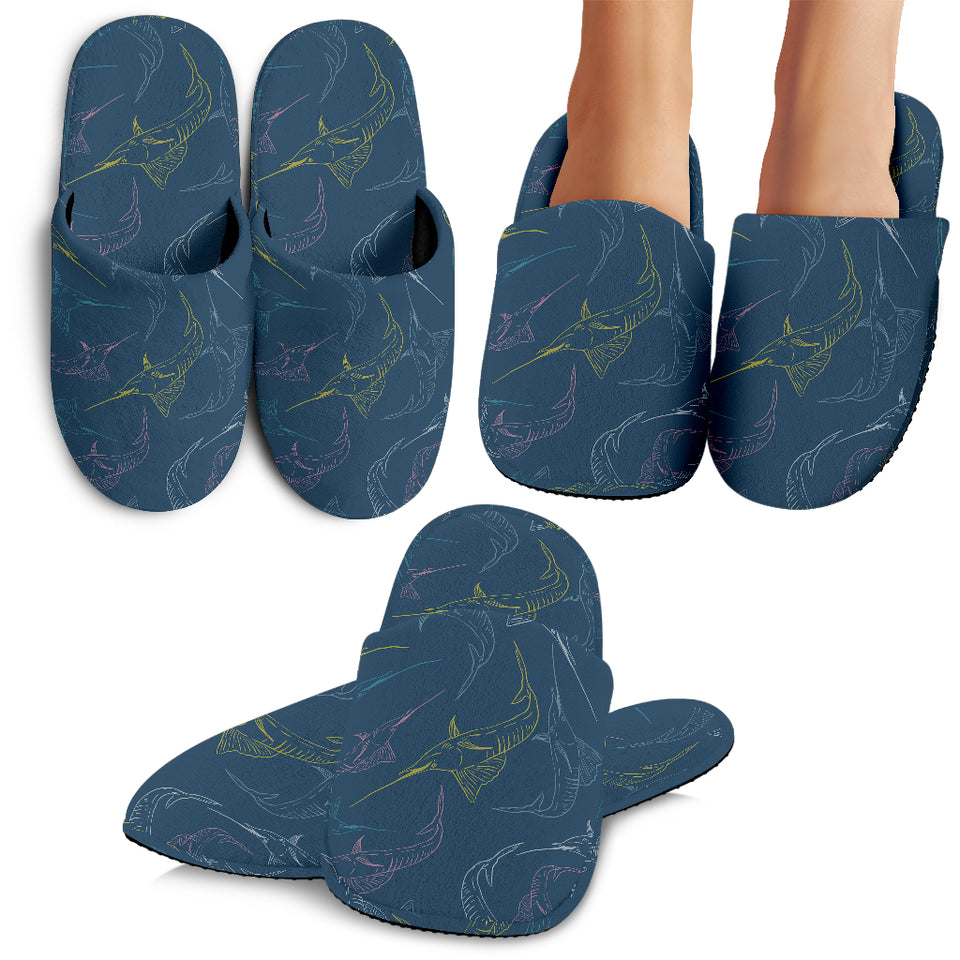 Swordfish Pattern Print Design 02 Slippers