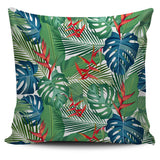 Heliconia Palm And Monstera  Leaves Pattern Pillow Cover