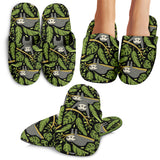 Cute Sloths Tropical Palm Leaves Black Background Slippers