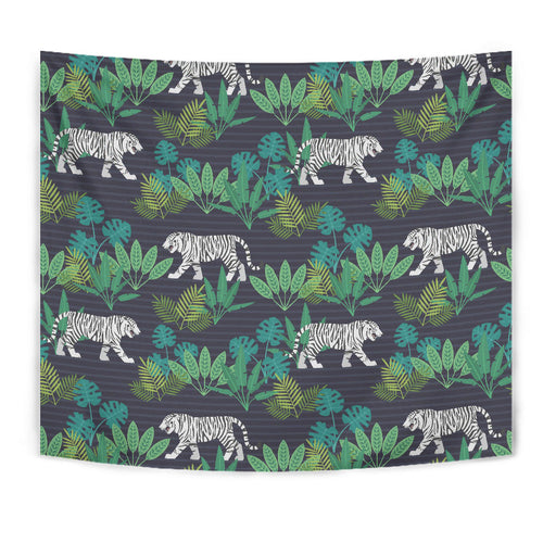 White Bengal Tigers Tropical Plant Wall Tapestry