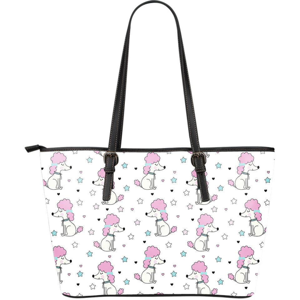 Cute Poodle Dog Star Pattern Large Leather Tote Bag