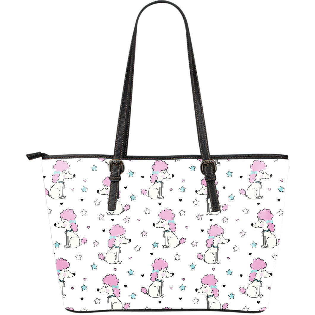 Cute Poodle Dog Star Pattern Large Leather Tote Bag