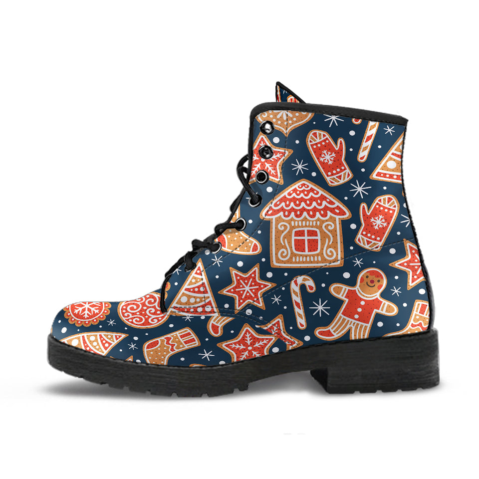 Christmas Gingerbread Cookie Pattern Leather Boots