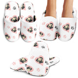 Cute Pugs Pink Heart Paw Pattern Slippers