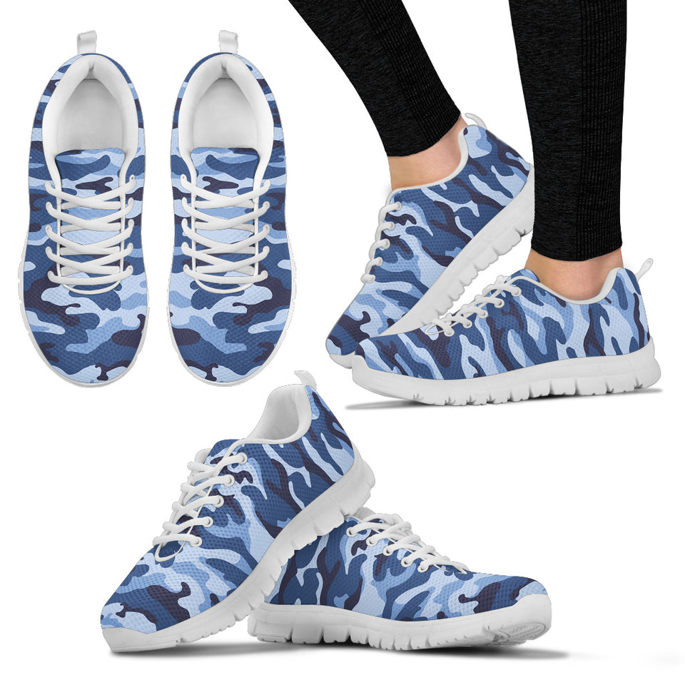 Blue Camo Camouflage Pattern Women'S Sneaker Shoes
