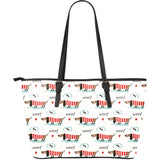 Cute Dachshund Bone Pattern Large Leather Tote Bag