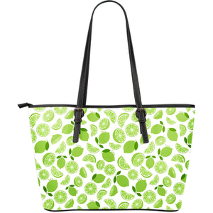 Lime Design Pattern Large Leather Tote Bag