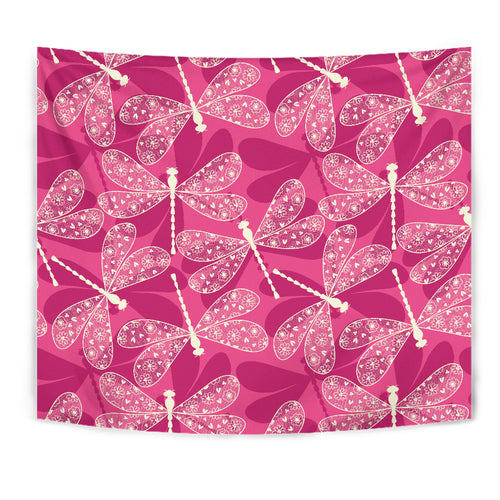 Beautiful Dragonfly Pink Background Wall Tapestry