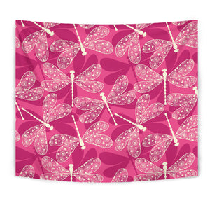 Beautiful Dragonfly Pink Background Wall Tapestry