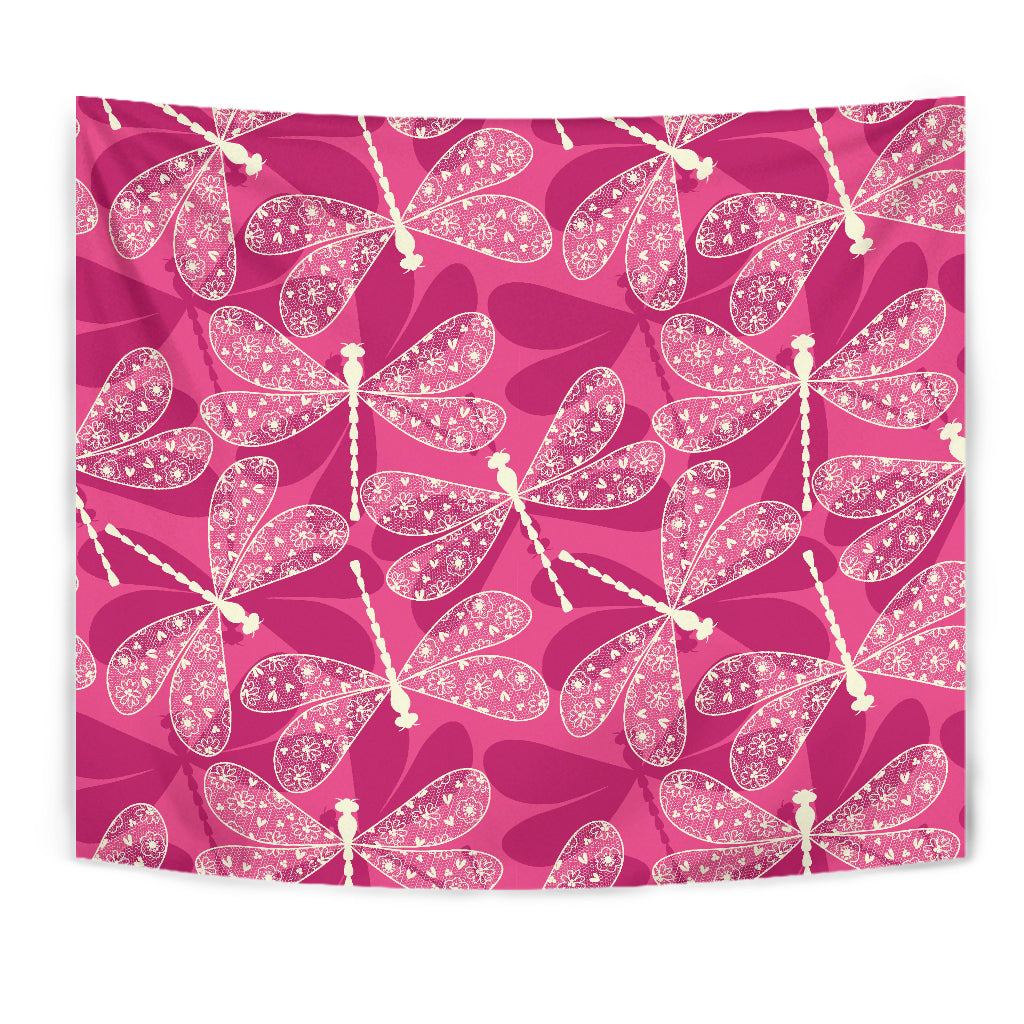 Beautiful Dragonfly Pink Background Wall Tapestry