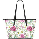 Hand Drawn Butterfly Rose Large Leather Tote Bag