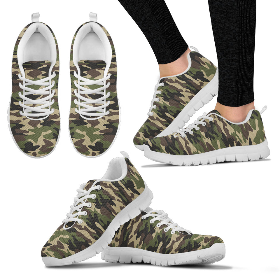 Dark Green Camo Camouflage Pattern Women'S Sneaker Shoes