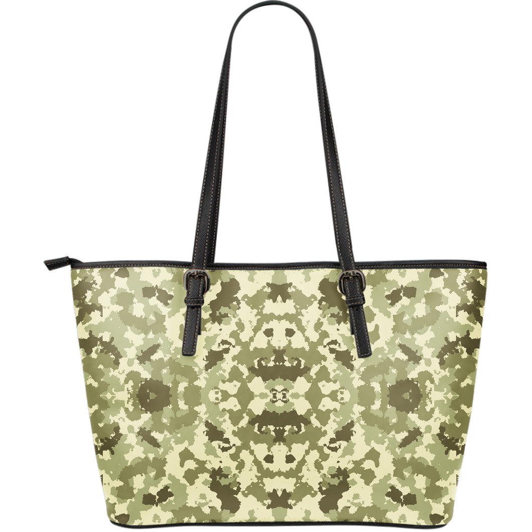 Light Green Camo Camouflage Pattern Large Leather Tote Bag