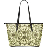 Light Green Camo Camouflage Pattern Large Leather Tote Bag