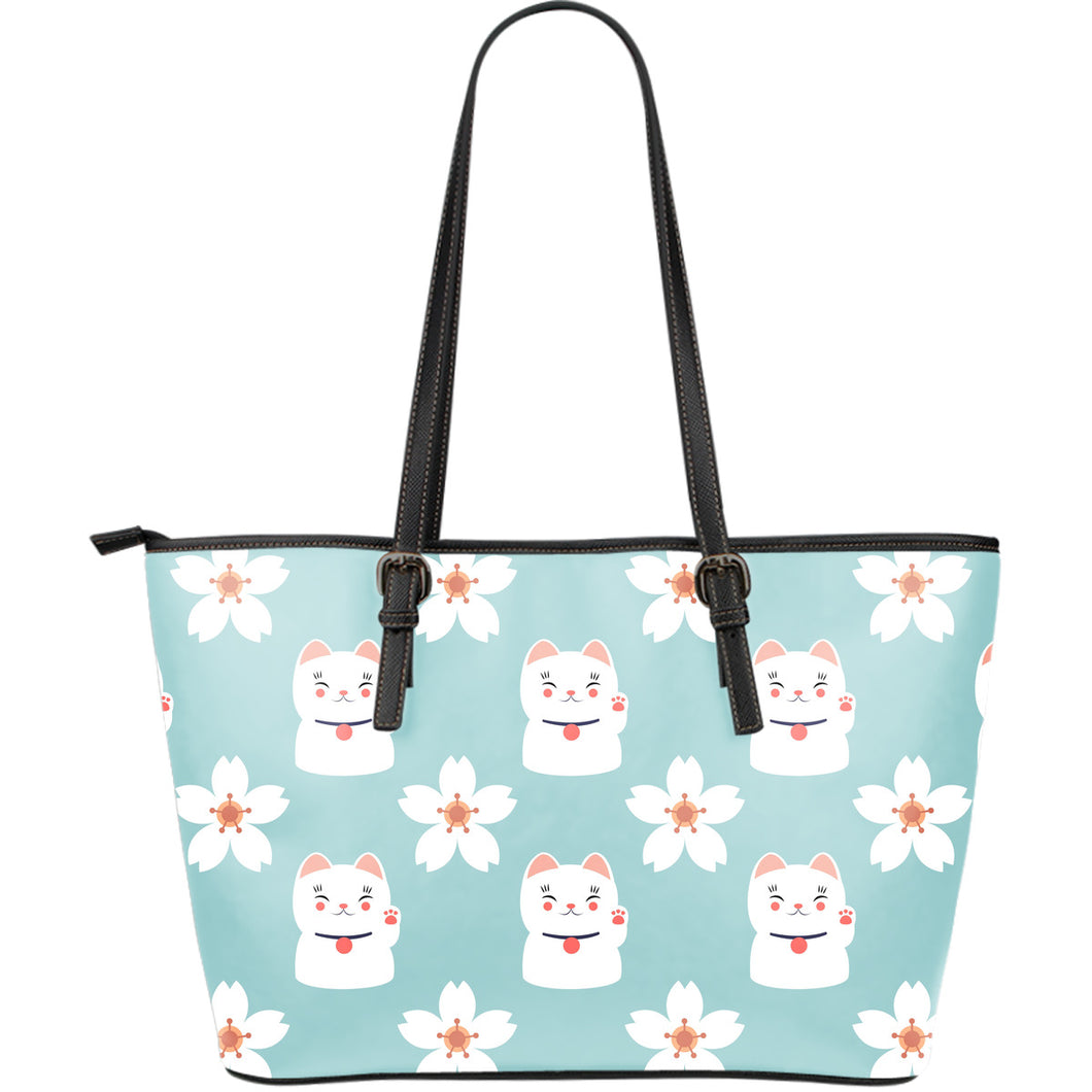 Maneki Neko Lucky Cat Sakura Large Leather Tote Bag