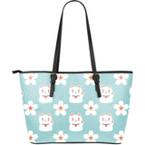 Maneki Neko Lucky Cat Sakura Large Leather Tote Bag
