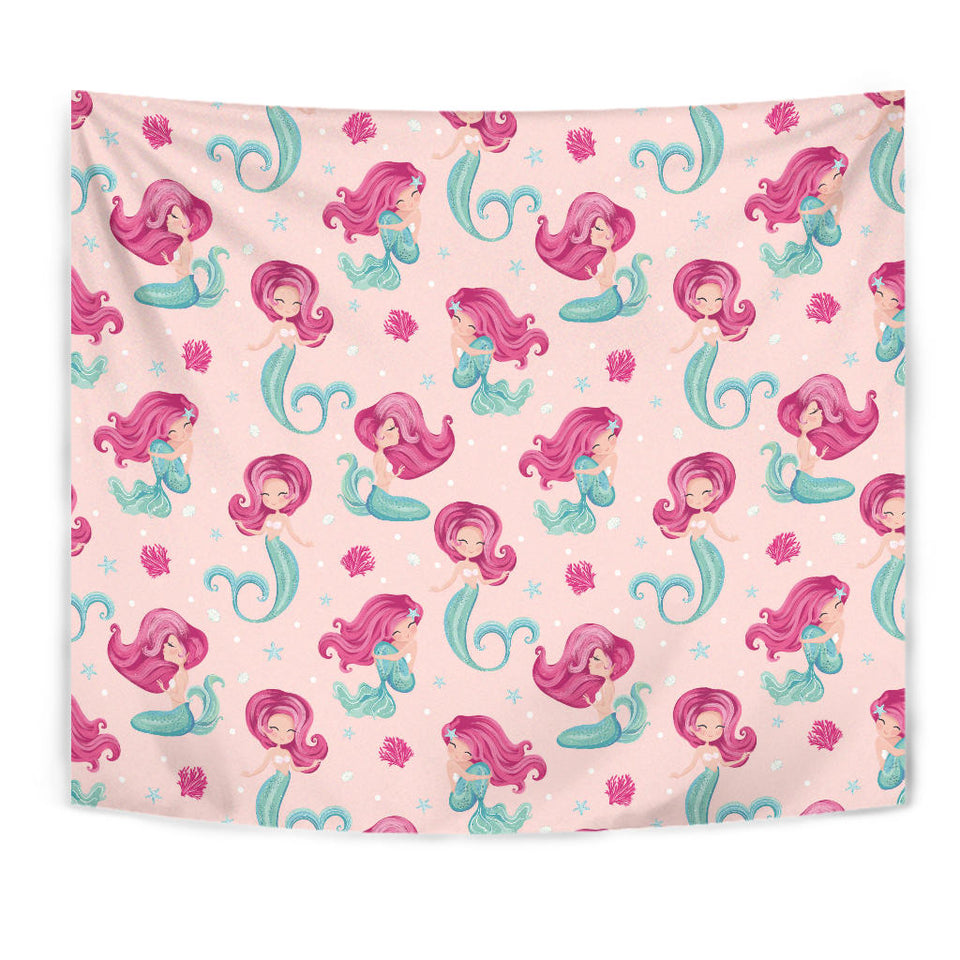 Cute Little Mermaid Pattern Wall Tapestry
