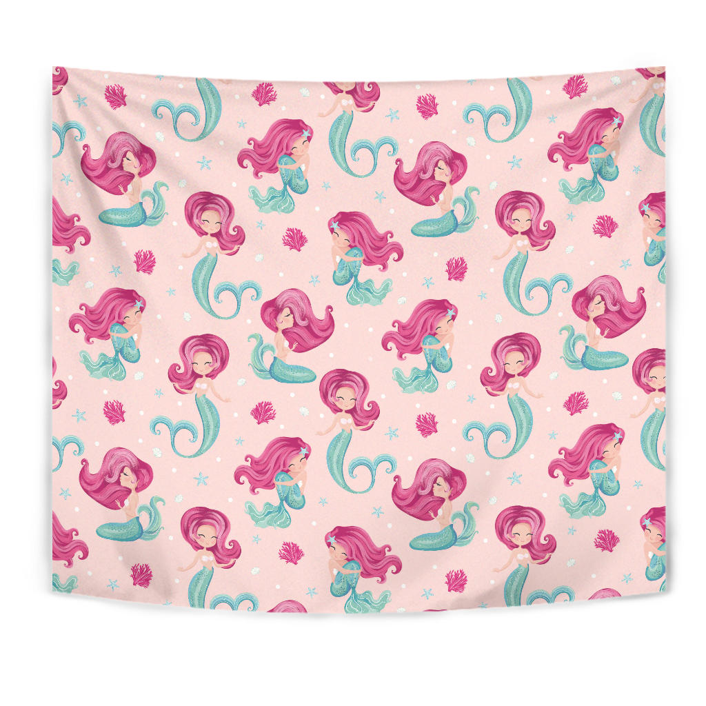 Cute Little Mermaid Pattern Wall Tapestry
