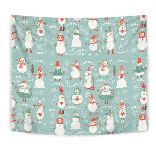 Cute Snowman Pattern Wall Tapestry