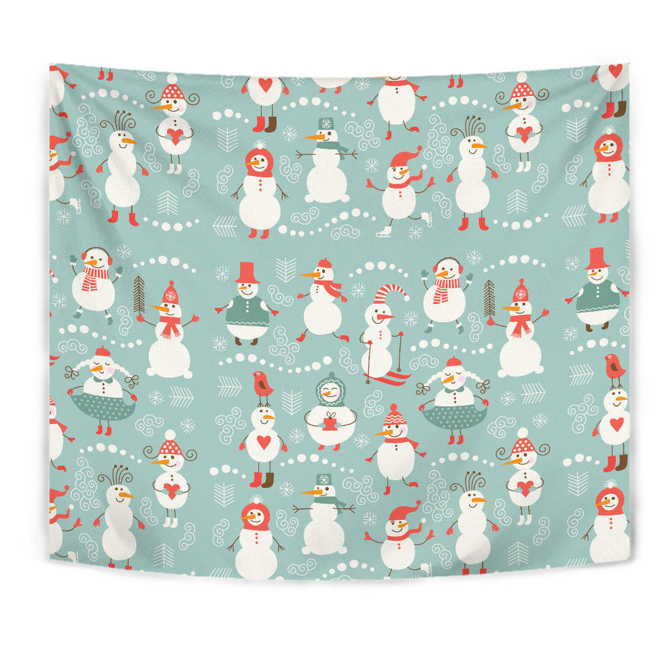 Cute Snowman Pattern Wall Tapestry