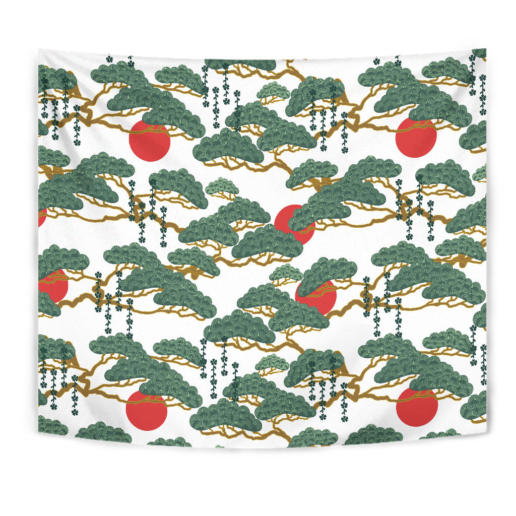 Bonsai Red Sun Japanese Pattern Wall Tapestry