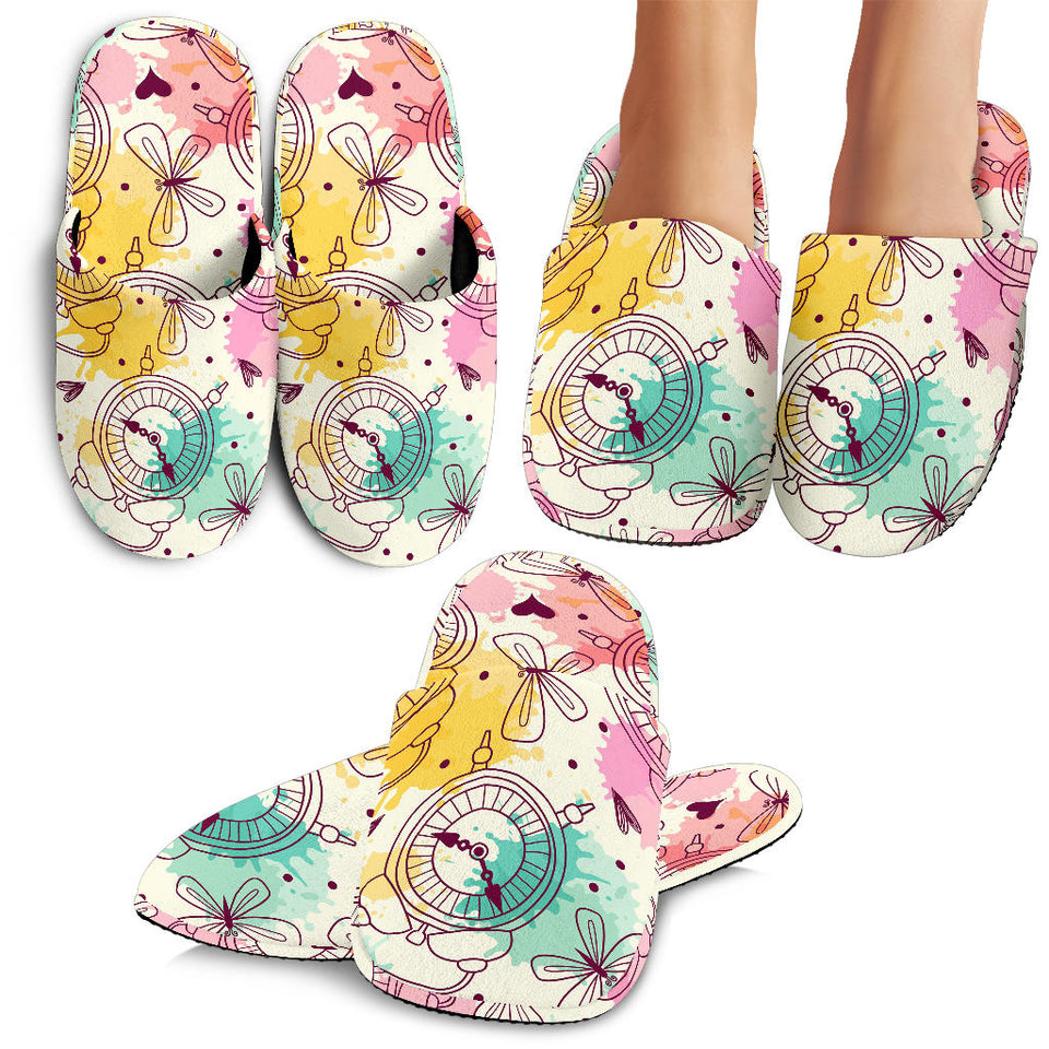 Clock Butterfly Pattern Slippers
