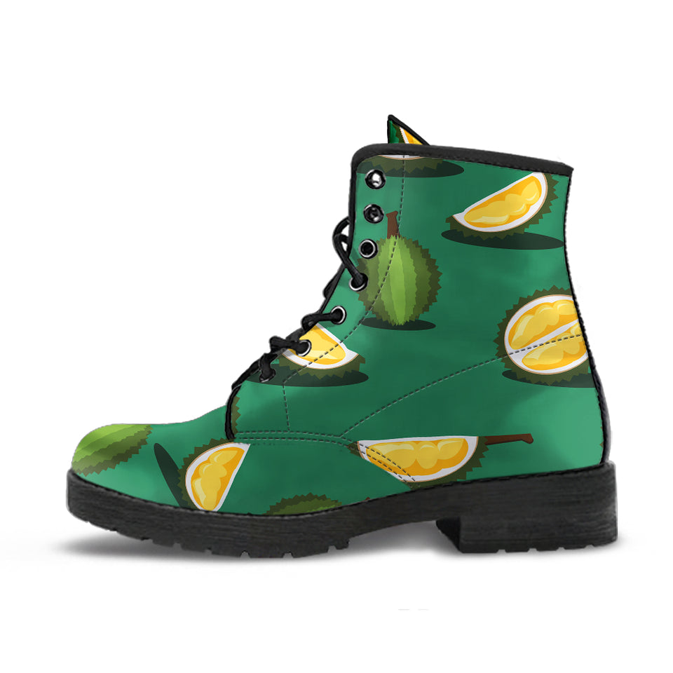 Durian Pattern Green Background Leather Boots