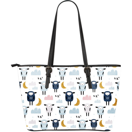 Cute Sleeping Sheep Moon Cloud Pattern Large Leather Tote Bag
