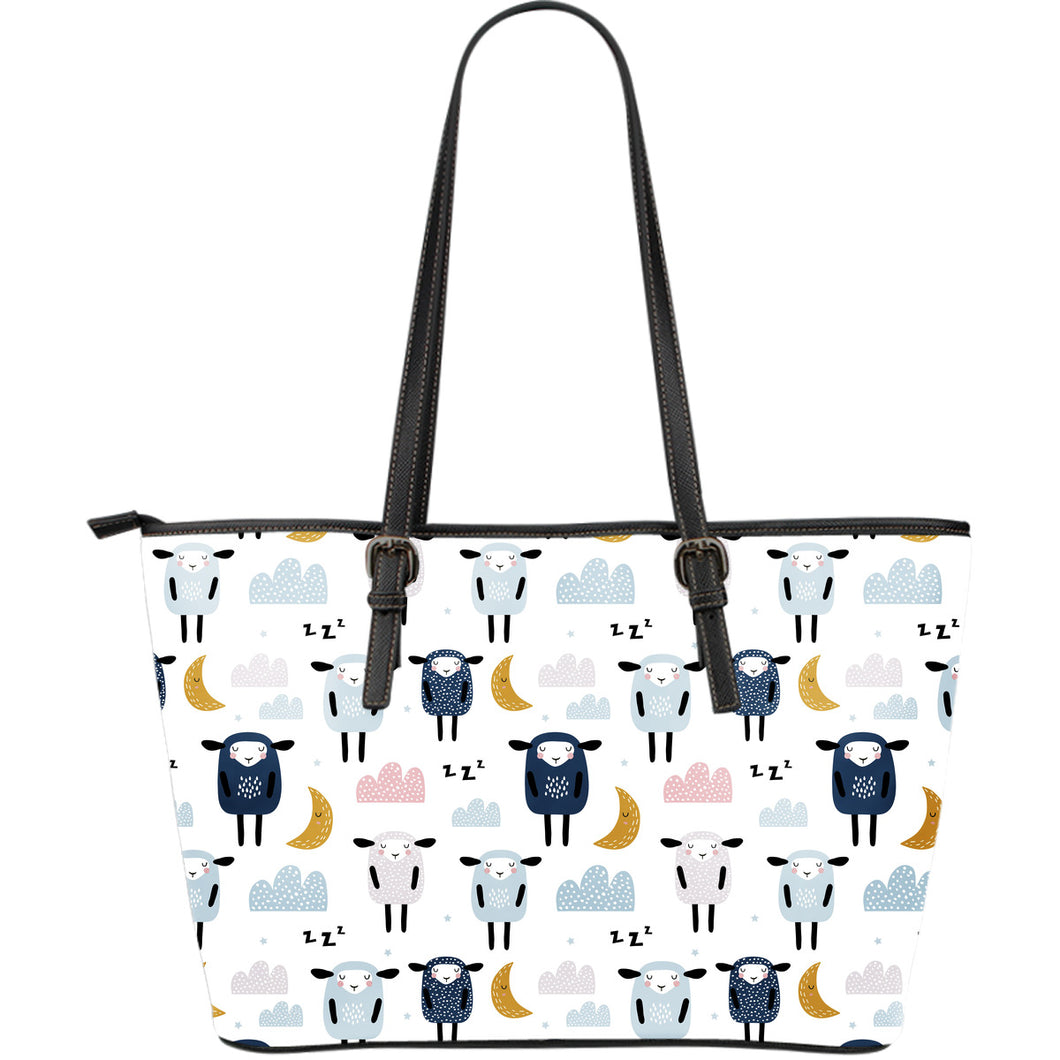 Cute Sleeping Sheep Moon Cloud Pattern Large Leather Tote Bag