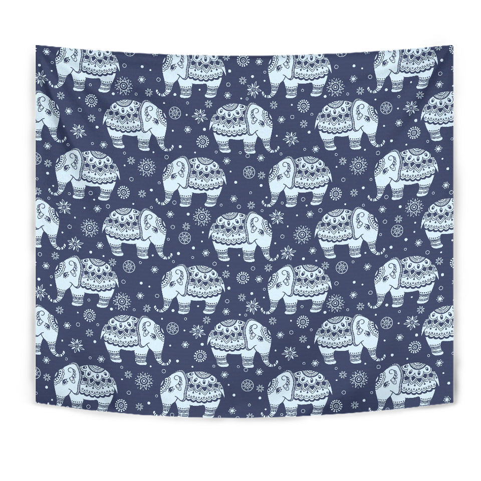 Elephant Tribal Design Pattern Wall Tapestry
