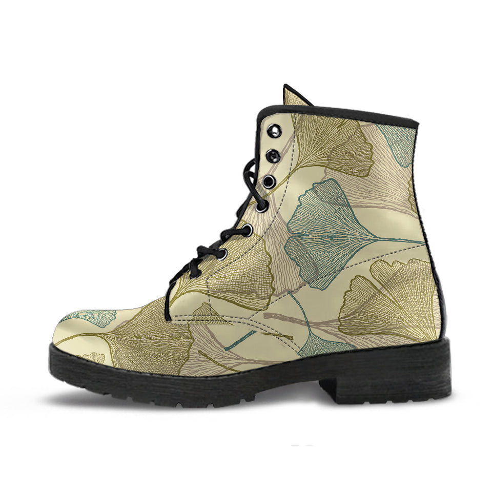 Ginkgo Leaves Design Pattern Leather Boots