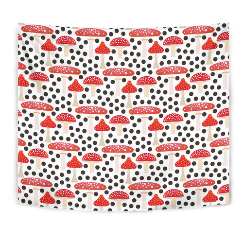 Red Mushroom Dot Pattern Wall Tapestry