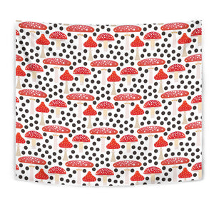 Red Mushroom Dot Pattern Wall Tapestry