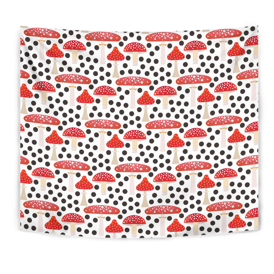 Red Mushroom Dot Pattern Wall Tapestry