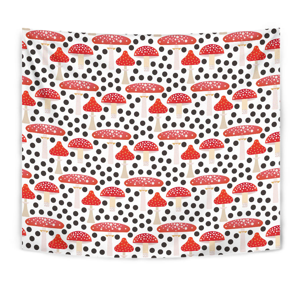 Red Mushroom Dot Pattern Wall Tapestry